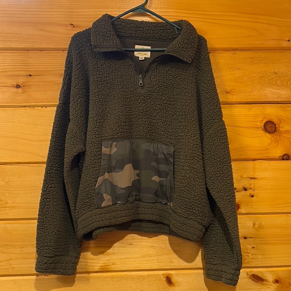 Olive Green Sherpa Pullover Sweater